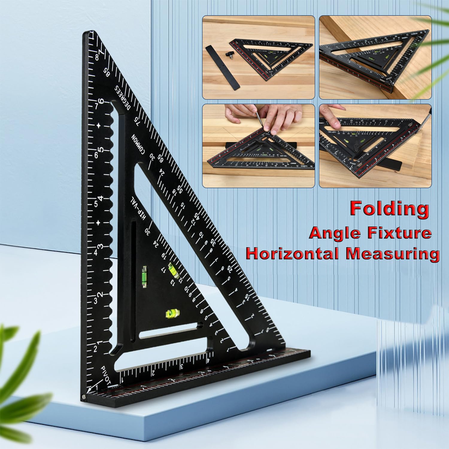 Foldable Carpenter Square 7 inch Angle T-Ruler Multi-Purpose Carpenter Tools, Rafter Square, Protractor, Ruler, Marking Gauge, Drill Gauge, Include Woodworking Pencil (Black-no jig)