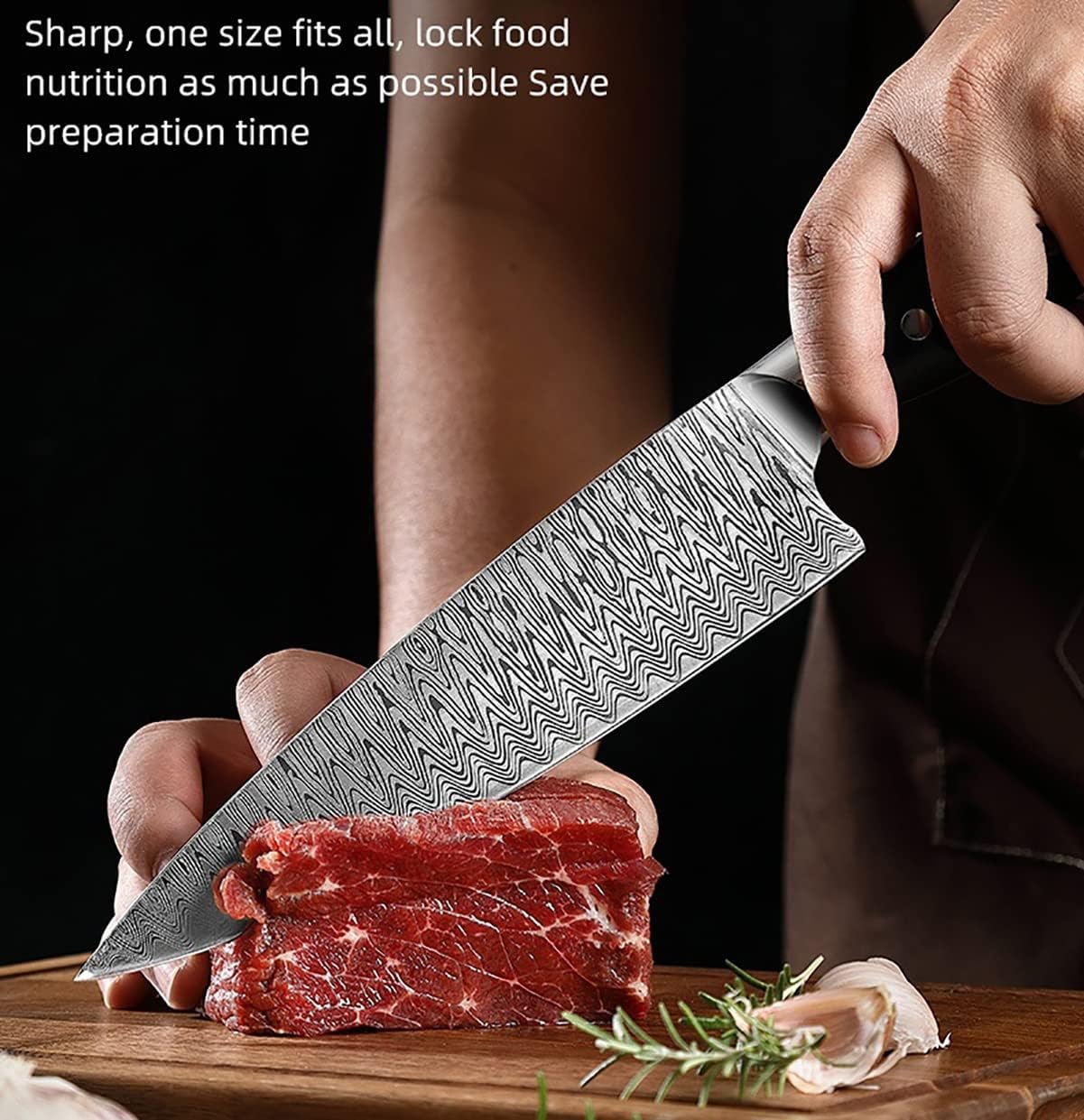 DAXXIN Kitchen Knife Sets, 8 Pcs Kitchen Knives Sets 5Cr15 Stainless Steel Laser Damascus Pattern Sharp Paring Bread Santoku Cleaver Chef Knife, ZJH6868