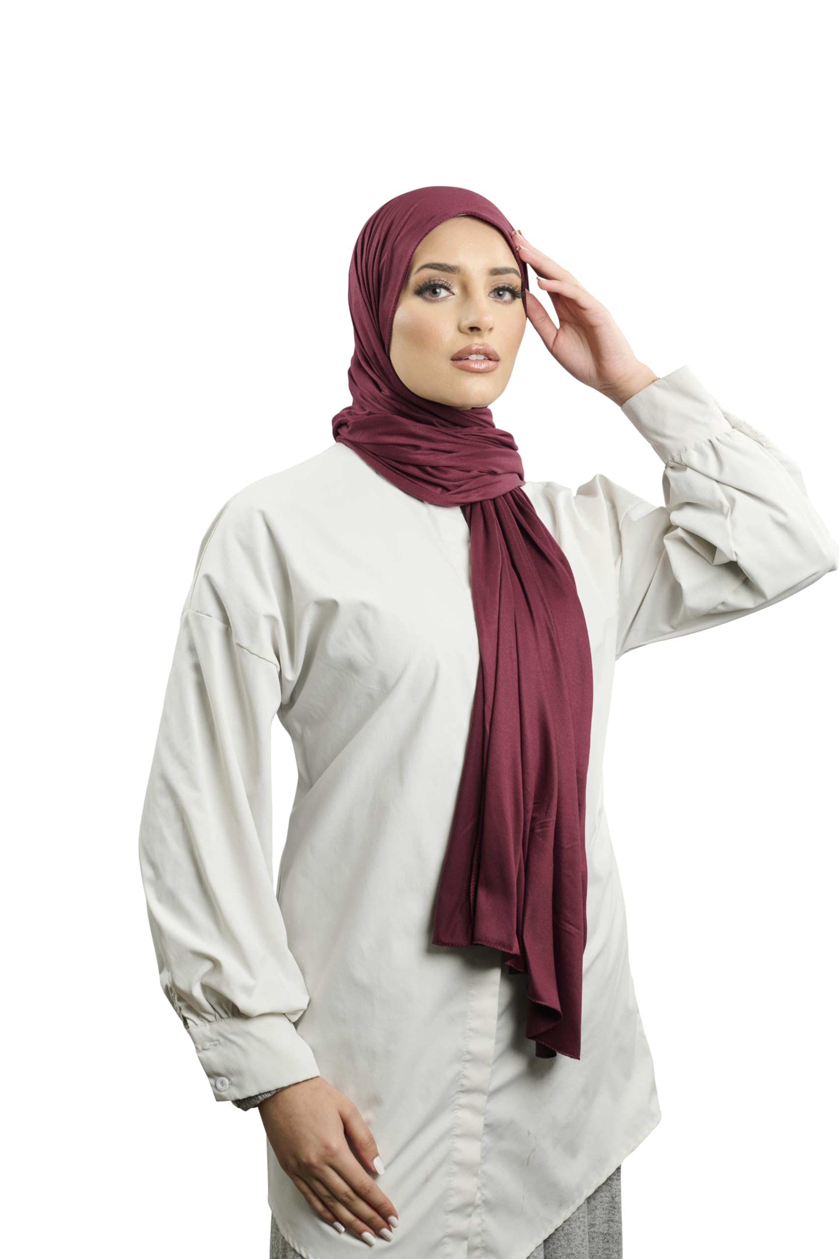 AREESHA Luxury Jersey Hijab Scarf Cotton Shawl Wrap Headscarf - Made in Dubai (Burgundy)