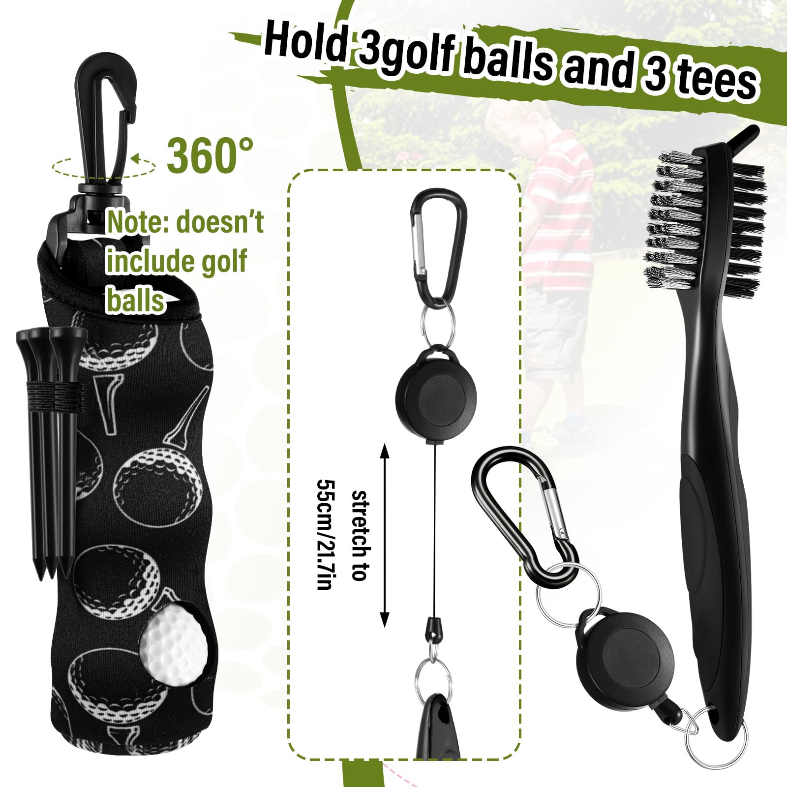 Kit de accesorios de golf de 16 piezas, 4 fundas de cuero para palos de golf para maderas, conductores e híbridos con marcador de bola magnético, camisetas y juego de cepillo de limpieza para