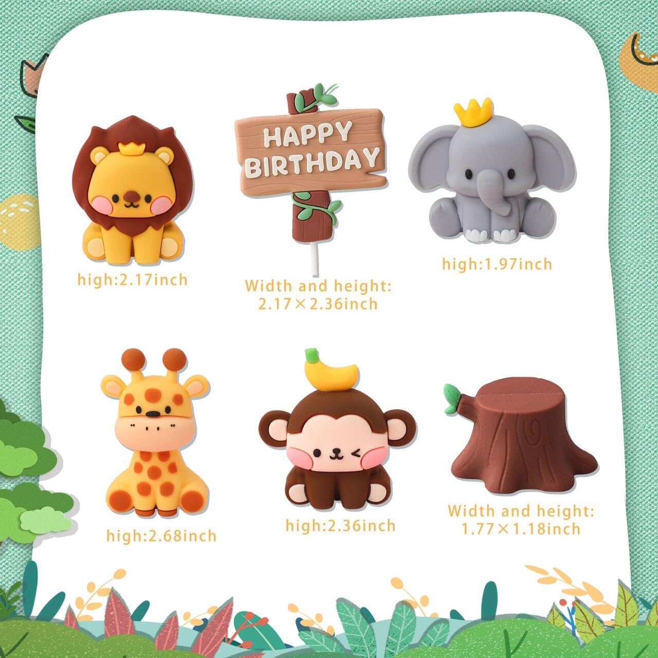 JeVenis Jungle Animals Cake Decoration Wild One Safari Cake Topper Giraffe Elephant Lion Tiger Figure Animals Birthday Baby Shower Party Supplies