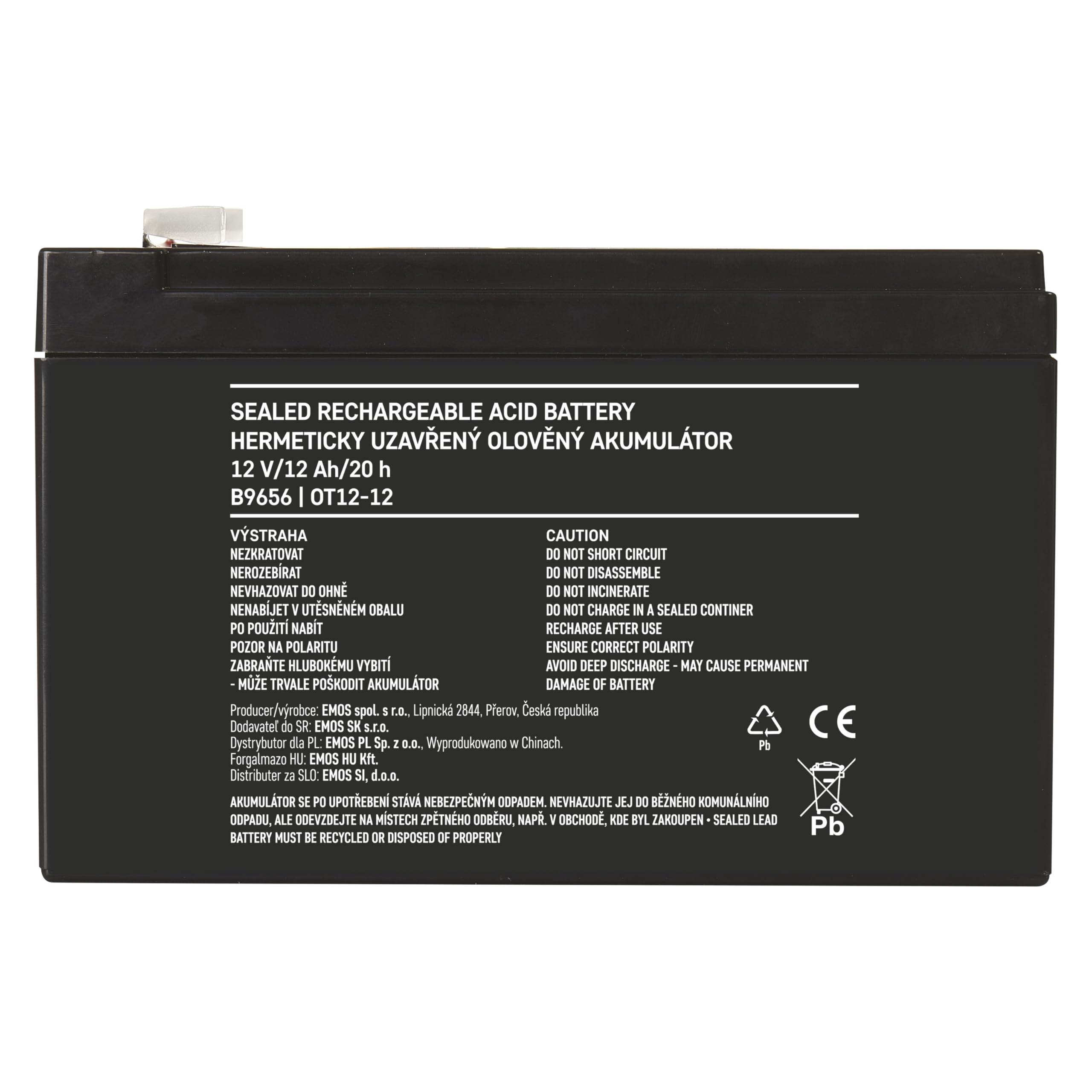 EMOS Wartungsfreier Bleiakku/Bleiakkumulator für Gefahrmeldeanlagen, Brandmeldetechnik, USV, Aufzüge, 12V, 12 Ah