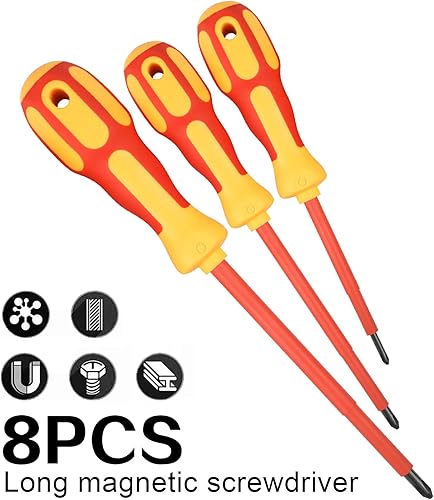 Miniatura 4 de Juego de destornilladores eléctricos aislados de 1000 V con puntas magnéticas, puntas ranuradas y Phillips agarre antideslizante, con 1 bolígrafo de