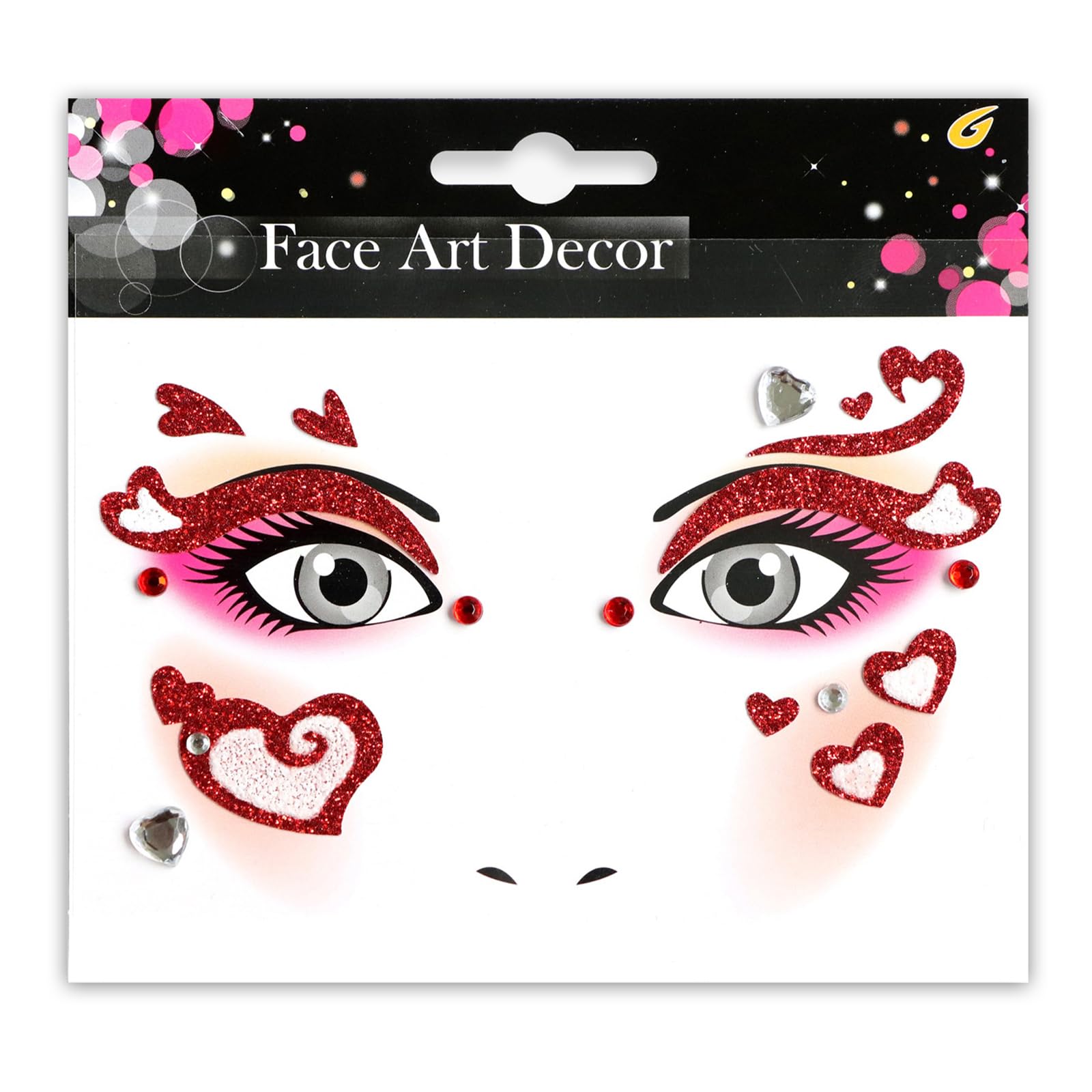 Valentine's Day Face Stickers – Red Heart Glitter Gems for Makeup, Self-Adhesive Face Jewels for Parties, Festivals, and Cosplay (TAPE D)