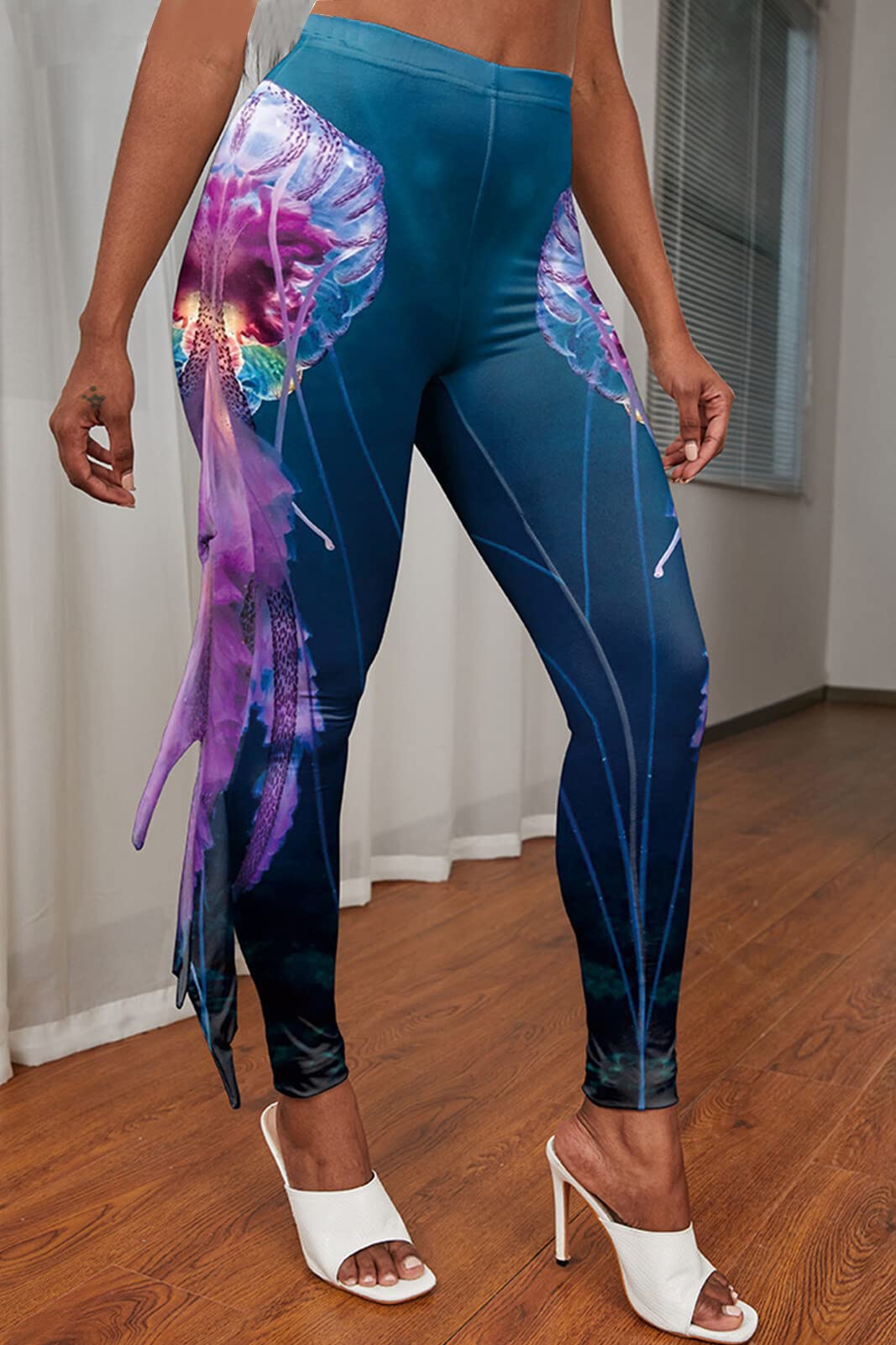 Women’s Digital Printed Legging Slim Fitting Mermaid Fish Scale Pants High Waist Hip Pants Slimming Booty Yoga Tights