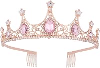 Vofler Rózsaarany Tiara Korona Rózsaszín Kristályokkal - Barokk Stílusú Fejdísz Nőknek Esküvőre, Születésnapra, Jelmezbálra 1