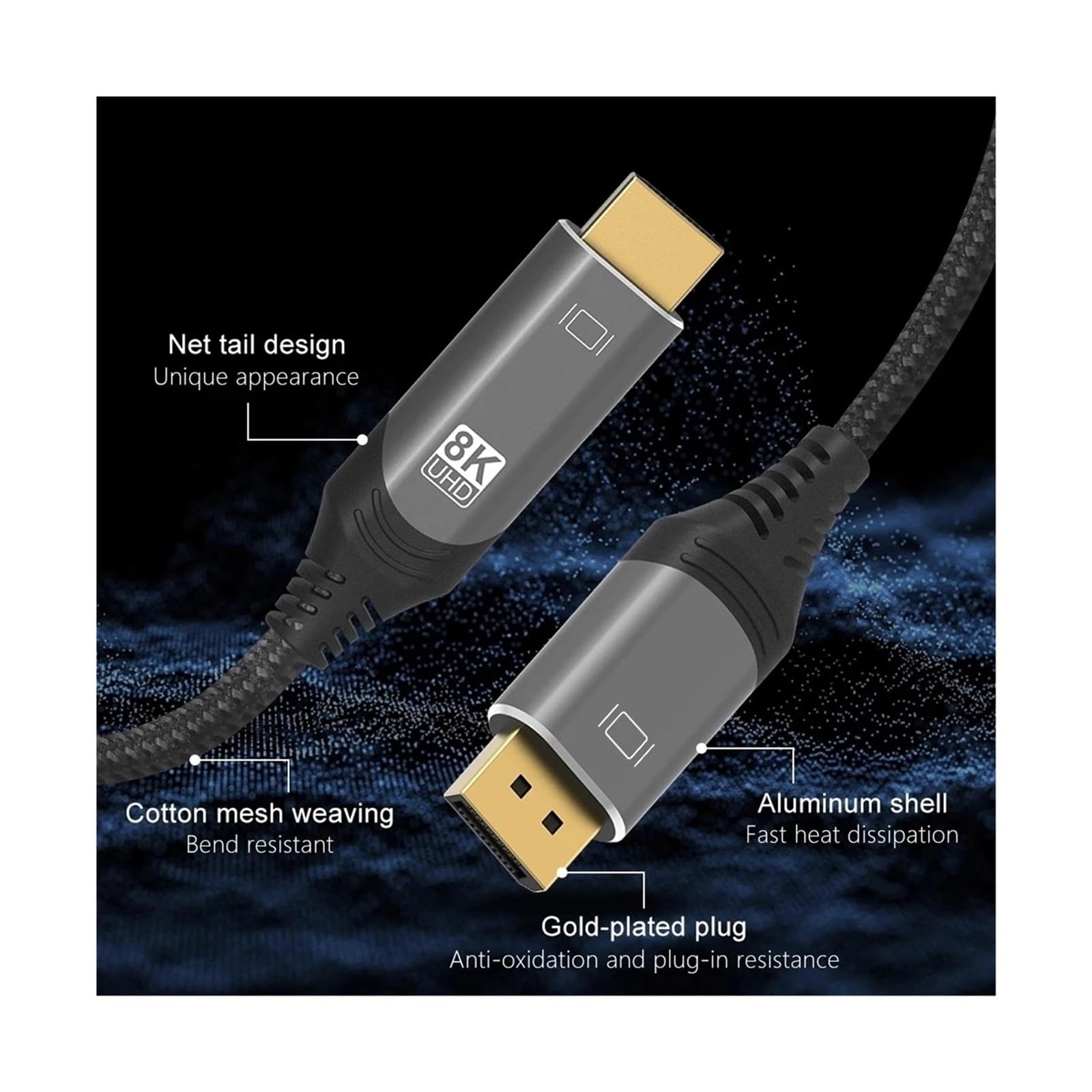 Câble Convertisseur 8K DP Vers HDMI @ 30Hz 4K 120Hz For Projecteur D'ordinateur TV RX8000 RTX4080, Port D'affichage 1.4 Connecteur 2(2m)