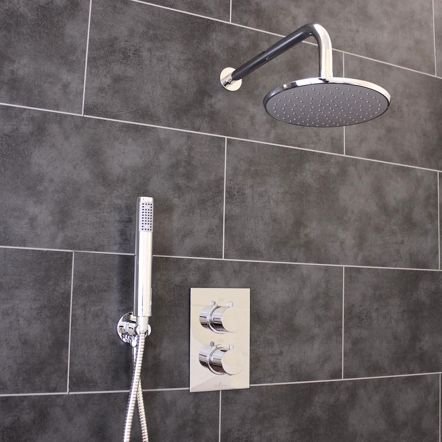 Concealed Twin Thermostatic Shower Mixer Valve 2 Outlets Round Head 730669467097