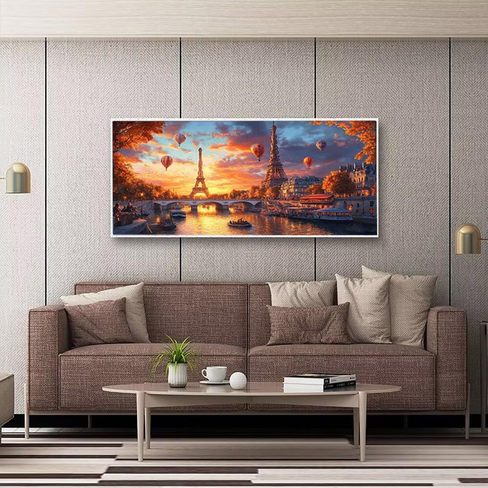 5D Diament Art Pełne zestawy XXL, balon na gorące powietrze okrągła wieża Eiffla Diament Malarstwo kryształowe DIY sztuka kamieni szlachetnych, dorośli do dekoracji domu, kreatywne prezenty 90x180cm