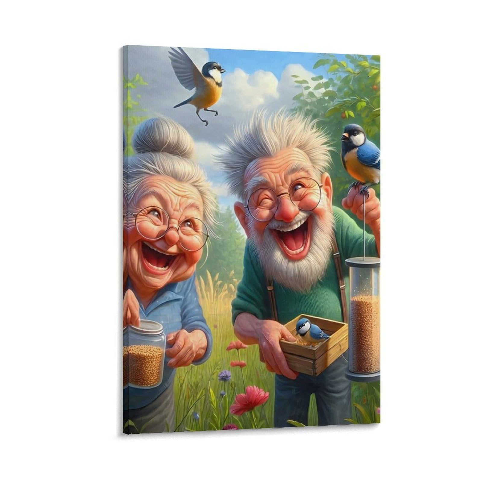DHBANEIOK Elderly Couple Feeding Birds Poster Artwork Giclee Canvas Prints Modern Canvas Wall Art Picture Wall Hanging for Living Room Home Decorations 20x30inch(50x75cm)