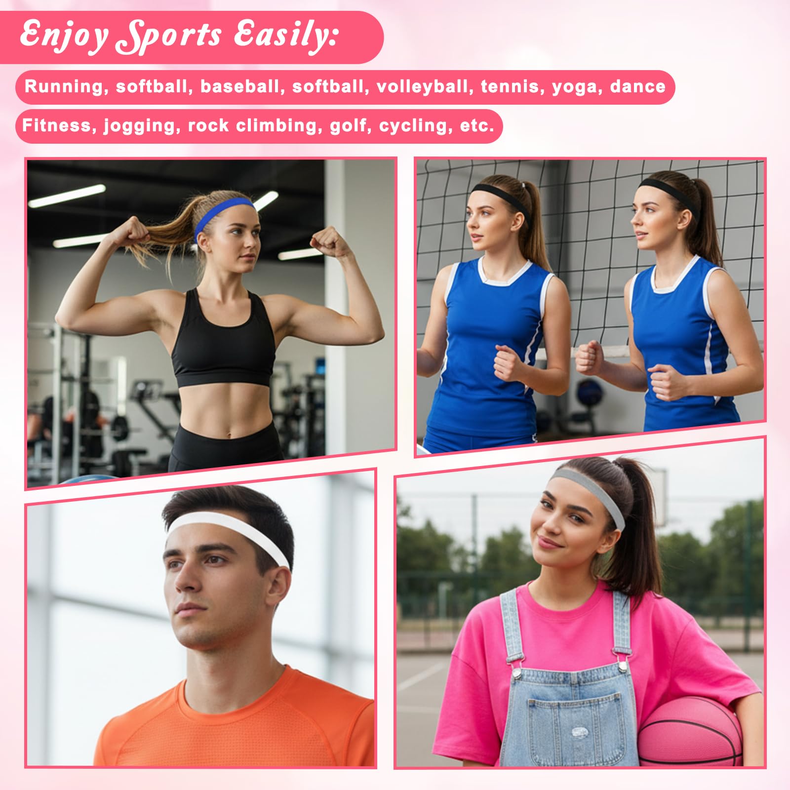 10 szt. sportowych opasek na głowę dla kobiet, antypoślizgowa, cienka, atletyczna opaska na głowę, elastyczny chwyt, opaski treningowe do biegania, jogi, jazdy na rowerze, sportu, siłowni, 10 kolorów