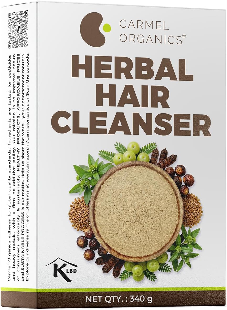 CARMEL ORGANICS Herbal Hair Cleanser Powder 340 Grams | Blend of Soapnut, Shikakai, Amla, Fenugreek & Bhringraj Powder, Nourishes the Scalp and Hair With Essential Nutrients
