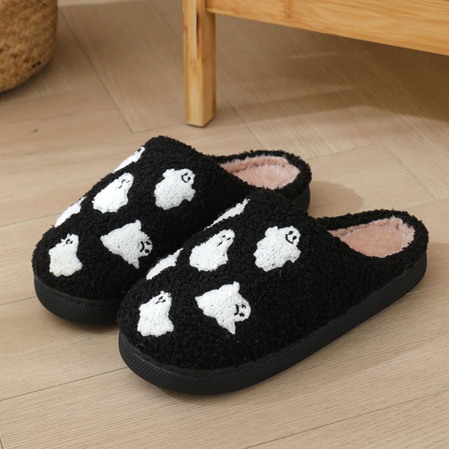 Halloween Spooky Ghost Pattern Cotton Slippers,Y2K Plush Warm Slippers Cozy Warm Plush Slip-On House Indoor and Outdoor Shoes - Image 3
