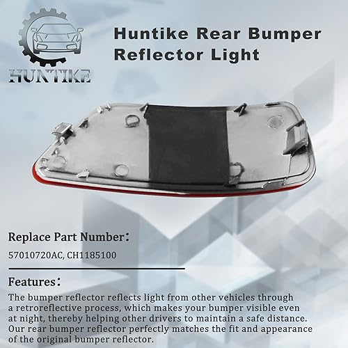 Miniatura 3 de Parachoques trasero Reflector luz lado derecho (rojo) - Parte # 57010720AC CH1185100 - Compatible con Jeep Compass Grand Cherokee 2011-2017 Dodge