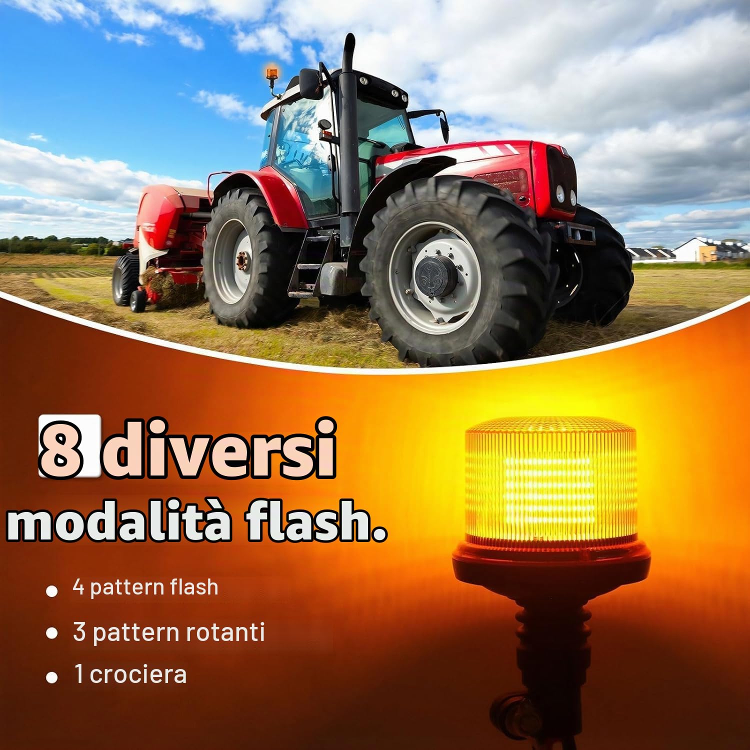 2 Fari Rotanti LED Arancioni, 4 Modalità Lampeggiante e 3 Modalità Rotanti 1 Modalità Crociera, 12V-24V CC IP67 per Auto, UTV, Trattore, Carrello Elevatore, Carrello da Golf