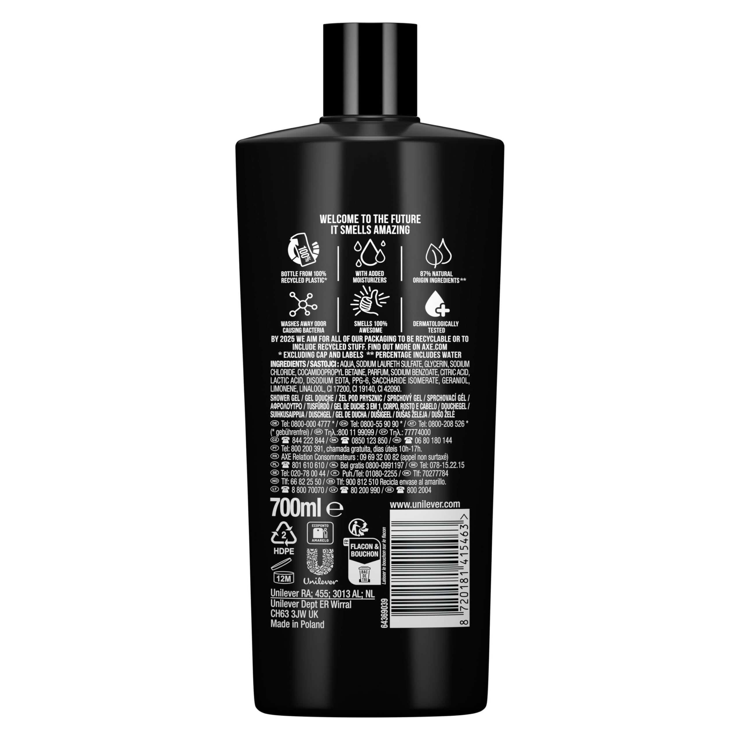 Axe 3 w 1 żel pod prysznic i szampon Dark Temptation XXL dla długotrwałej świeżości i zapachu po prysznicu, przetestowany dermatologicznie, 700 ml