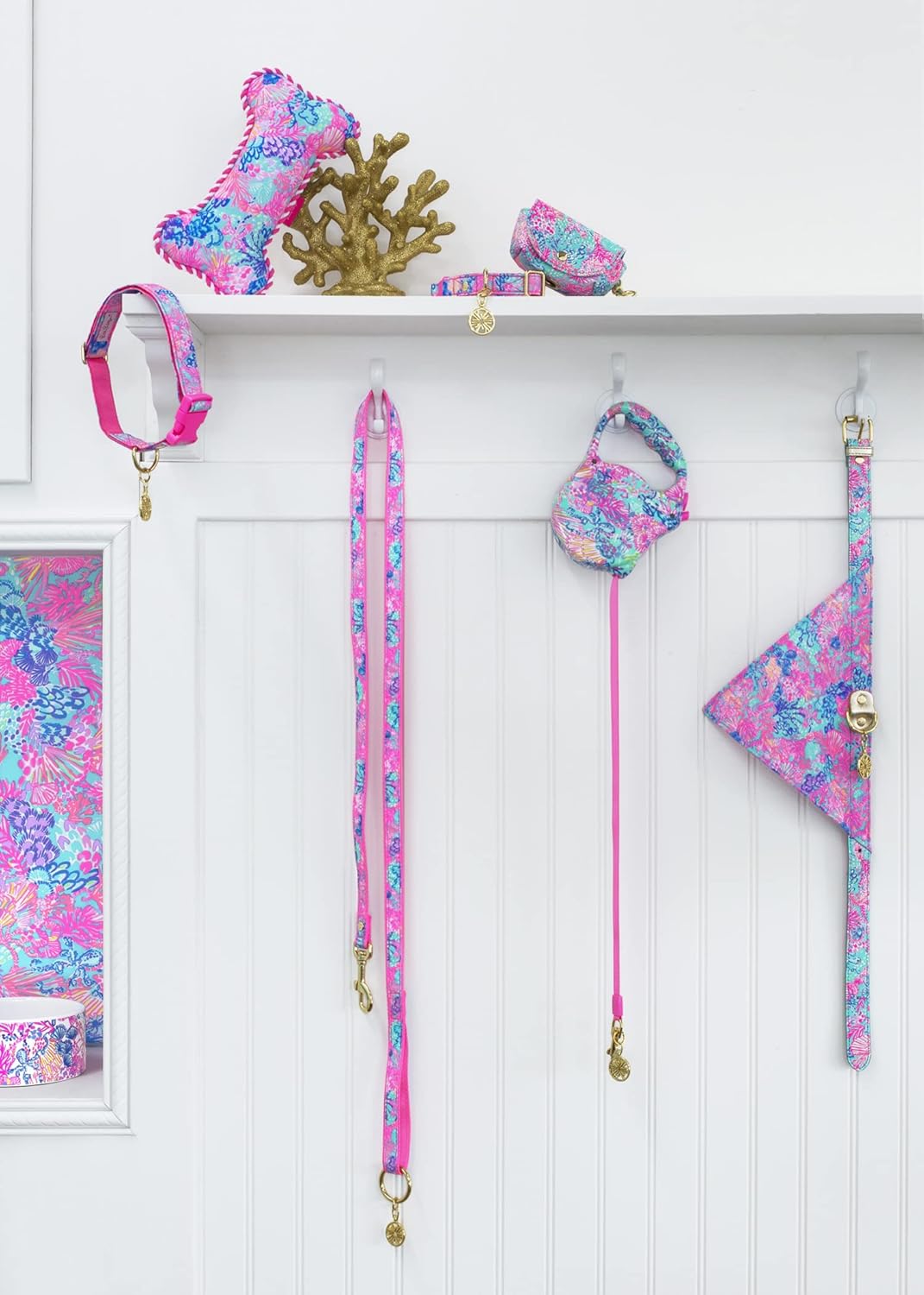 Lilly Pulitzer Dog Waste Bag Dispenser, Pet Bag Includes 15 Pink Potty Bags, Dog Poop Bag Holder for Leash, Splendor in the Sand