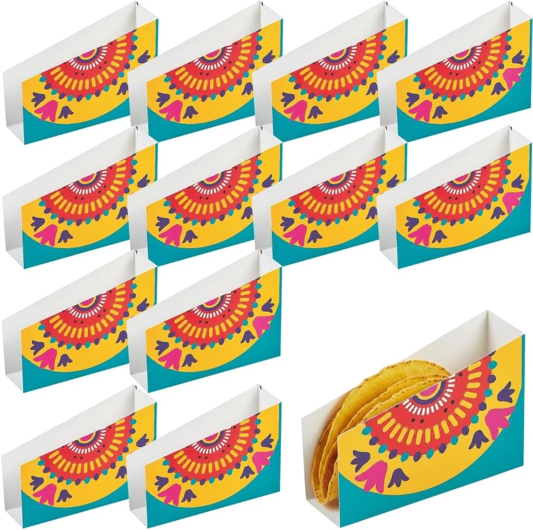 Fun Express Fiesta Taco Holder | Taco Tray | Taco Shell Holder | Taco Plate | Tacos Holder | Cinco De Mayo | Disposable (12 Pack)