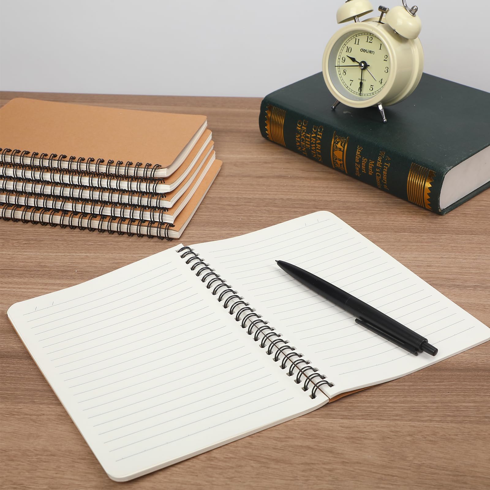 miikoul Paquete de 150 cuadernos con espiral A5, cubierta de papel kraft, 8.3 x 5.5 pulgadas, 60 hojas/120 páginas, cuadernos rayados a granel, cuaderno de tapa dura, cuadernos de viaje para