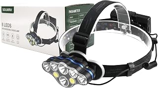 SOLMIRA Linterna Frontal Recargable, 8 LEDS, 8 Modos, Impermeable IPX4, Carga Rápida, Certificado CE y RoHS