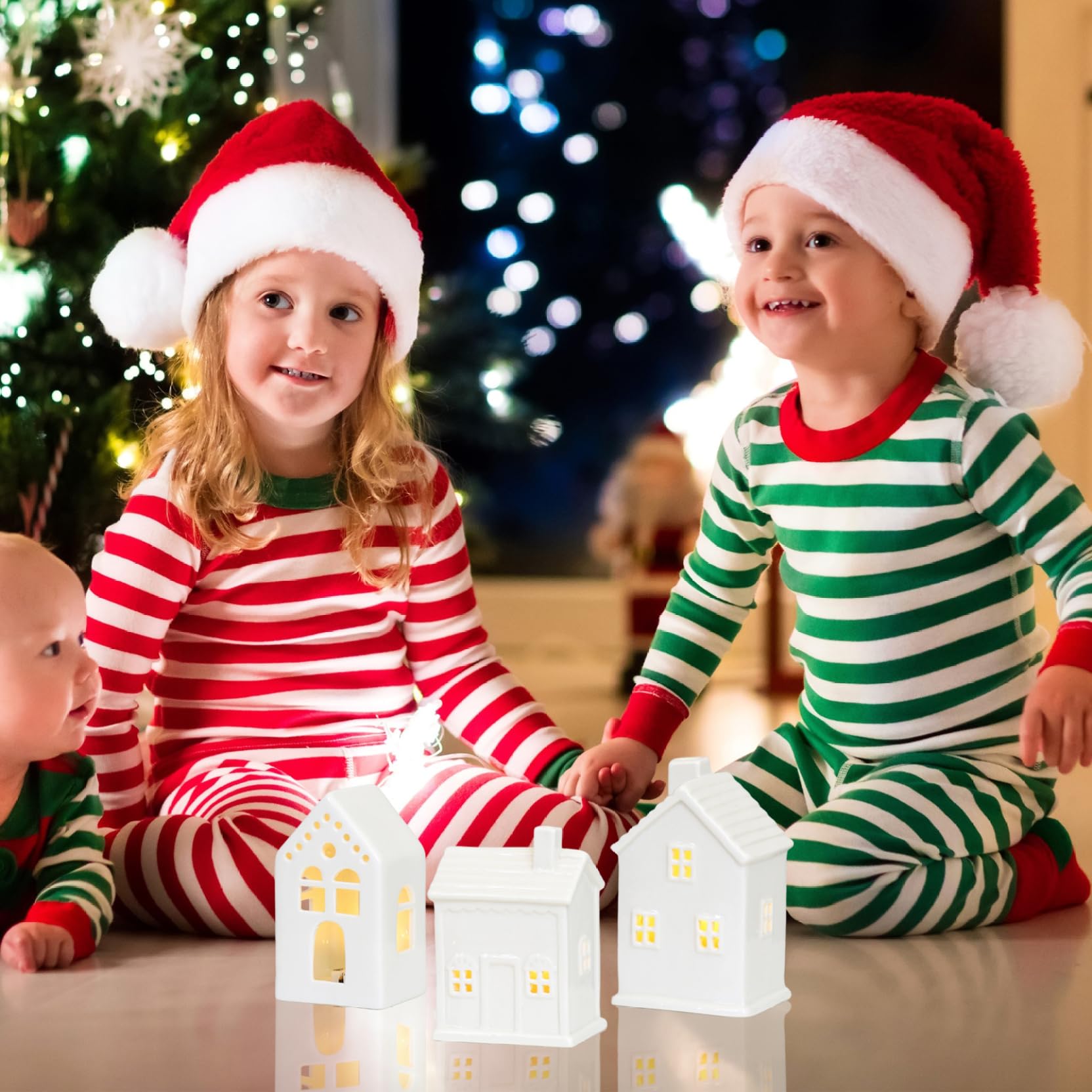 Lot de 3 Maisons de Village Noël Lumineuses en céramique pour Centre Table Noël, décoration d'intérieur Vacances, céramique