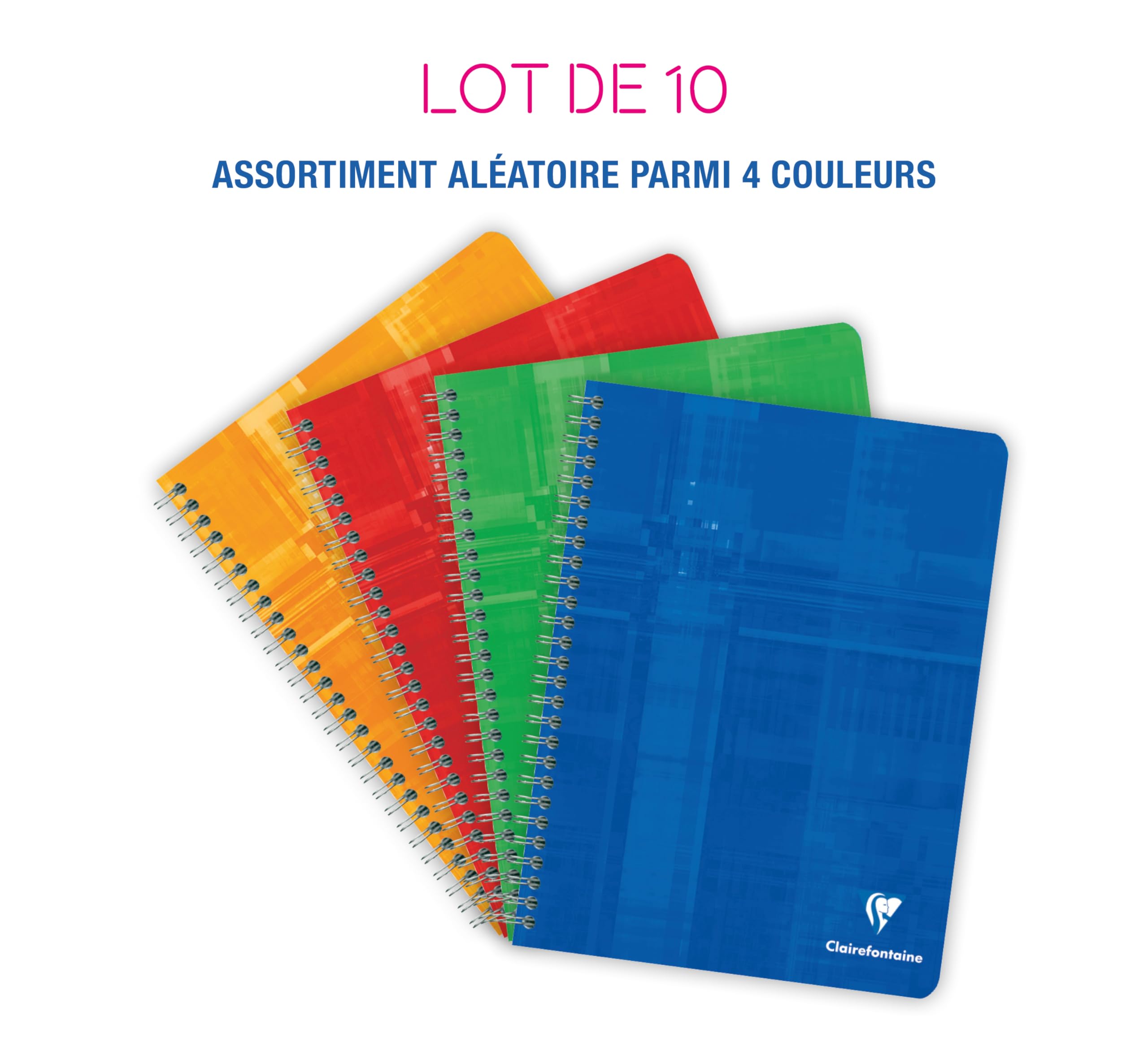 Clairefontaine 8723CPack A Pack of 10 Spiral Notebooks, 17x22 cm, 100 Lined Pages with Margin, White Paper 90 g - Image 2