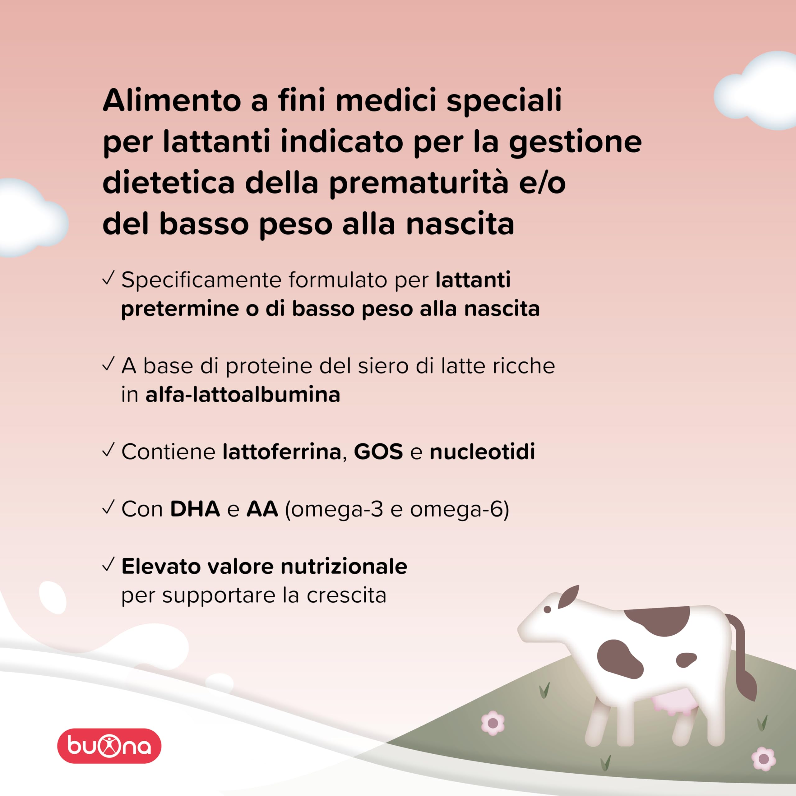 Buona BB Milk Zero per Neonati Prematuri e/o di Basso Peso 500ml Pack da 12, Liquido Pronto all'Uso, Alimento a Fini Medici Speciali, con Proteine del Siero di Latte, Alfa-Lattalbumina e Lattoferrina