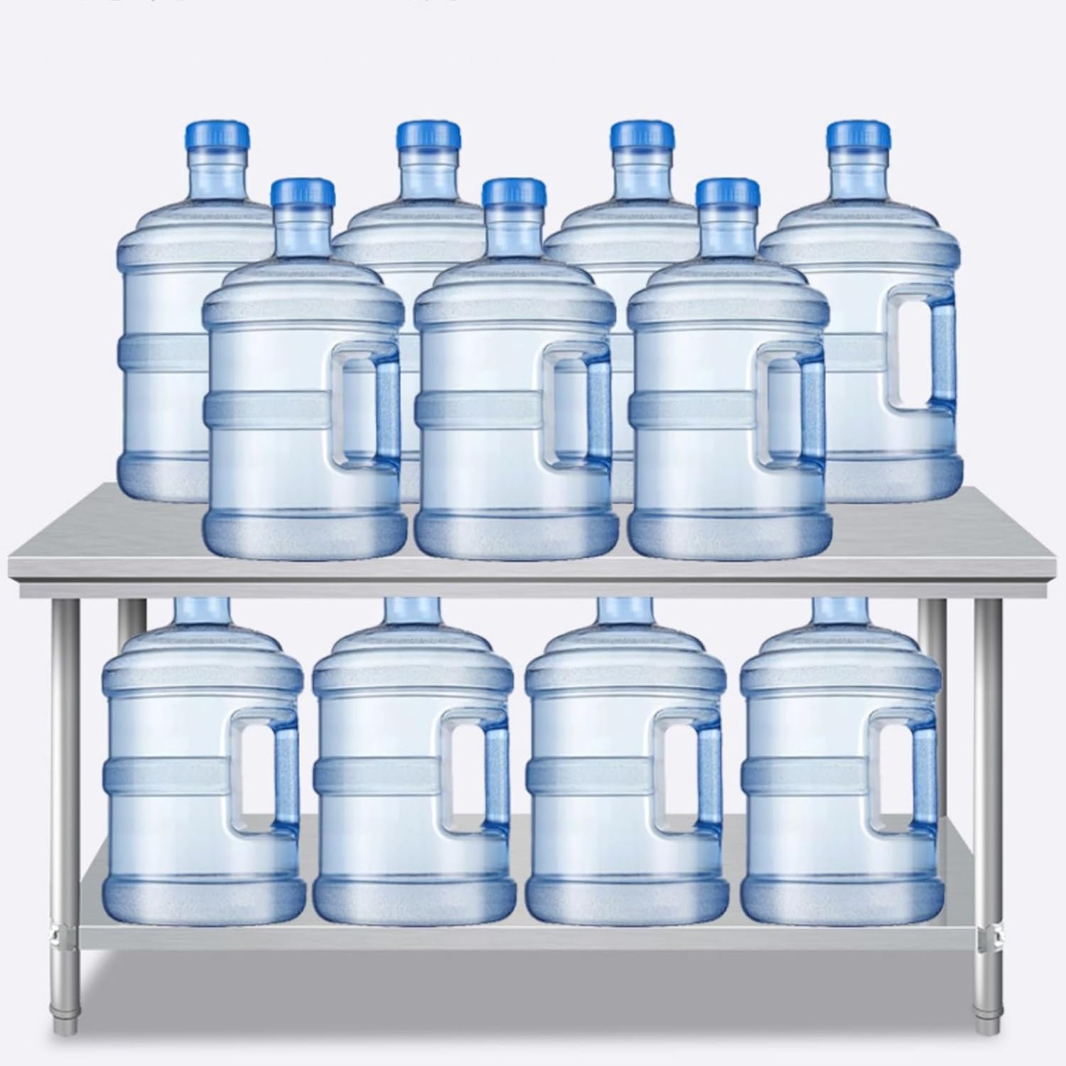 2 Tier Food Prep Table Commercial Stainless Steel Work Table BBQ Worktops Heavy Duty Kitchen Workbench with Adjustable Feet and Bottom Beam Support