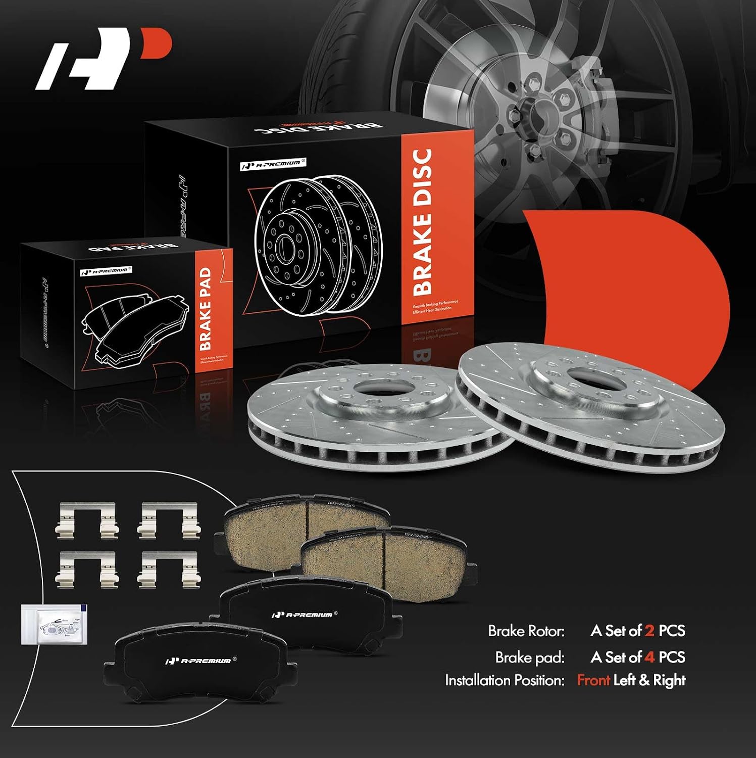 A-Premium 12.00 inch (305mm) Front Drilled and Slotted Disc Brake Rotors + Ceramic Pads Kit Compatible with Select Chrysler and Dodge Models - 200 2015-2017, Dart 2016, 6-PC Set