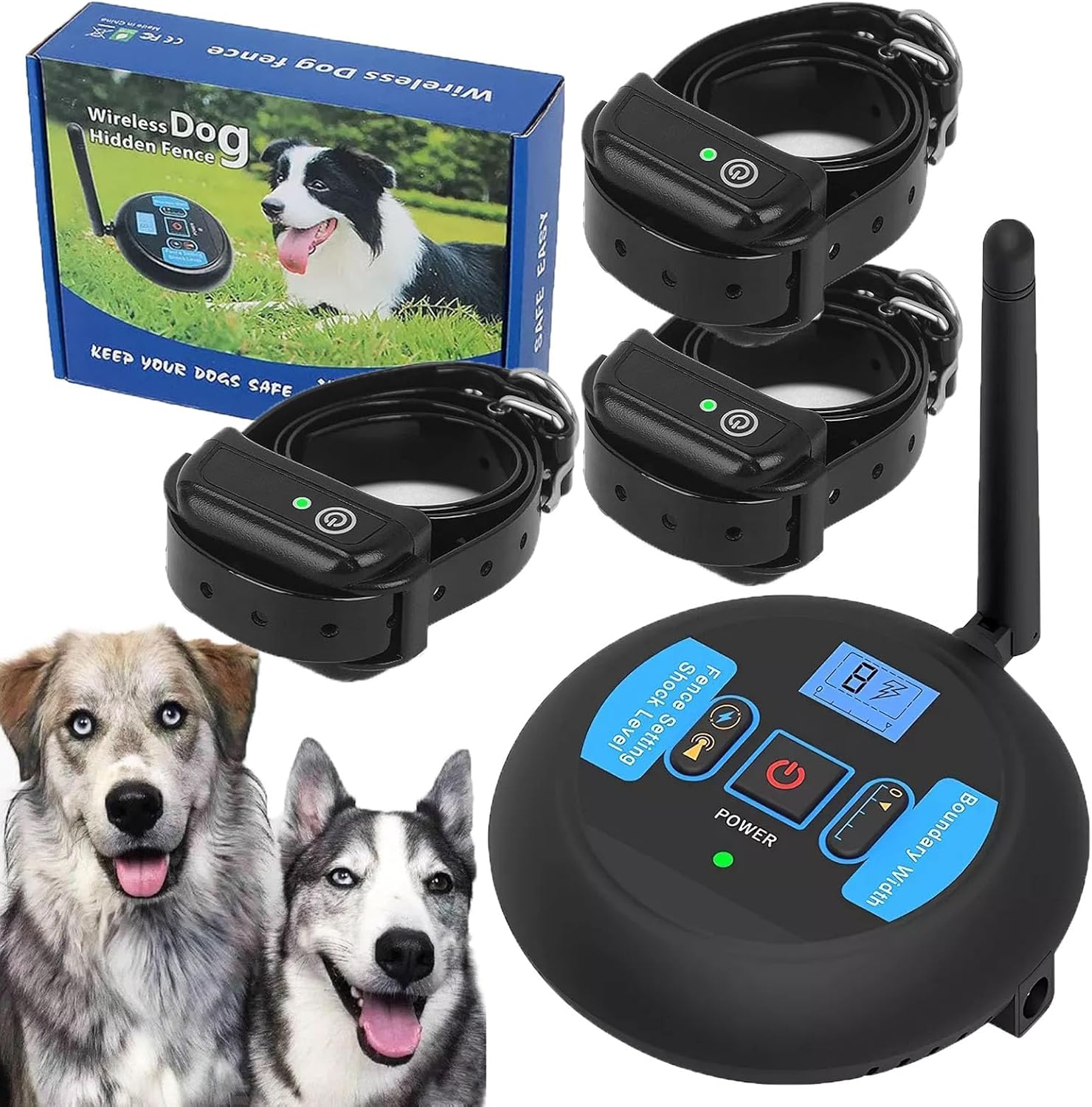 Wireless Dog Fence, Electric Dog Fence & Remote Training Collar, Vibration Shock & Control Range, IP67 Waterproof Receiver, Pets Dog Containment System Boundary Container,for3dogs