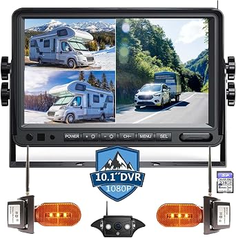 Wireless 10-Inch 3 Split 128GB Large Audio Screen 1080P Backup Camera Monitor & Built-in DVR Video Recorder Compatible with Pre-Wired RV Truck Trailer Class A B C Motorhome Camper System