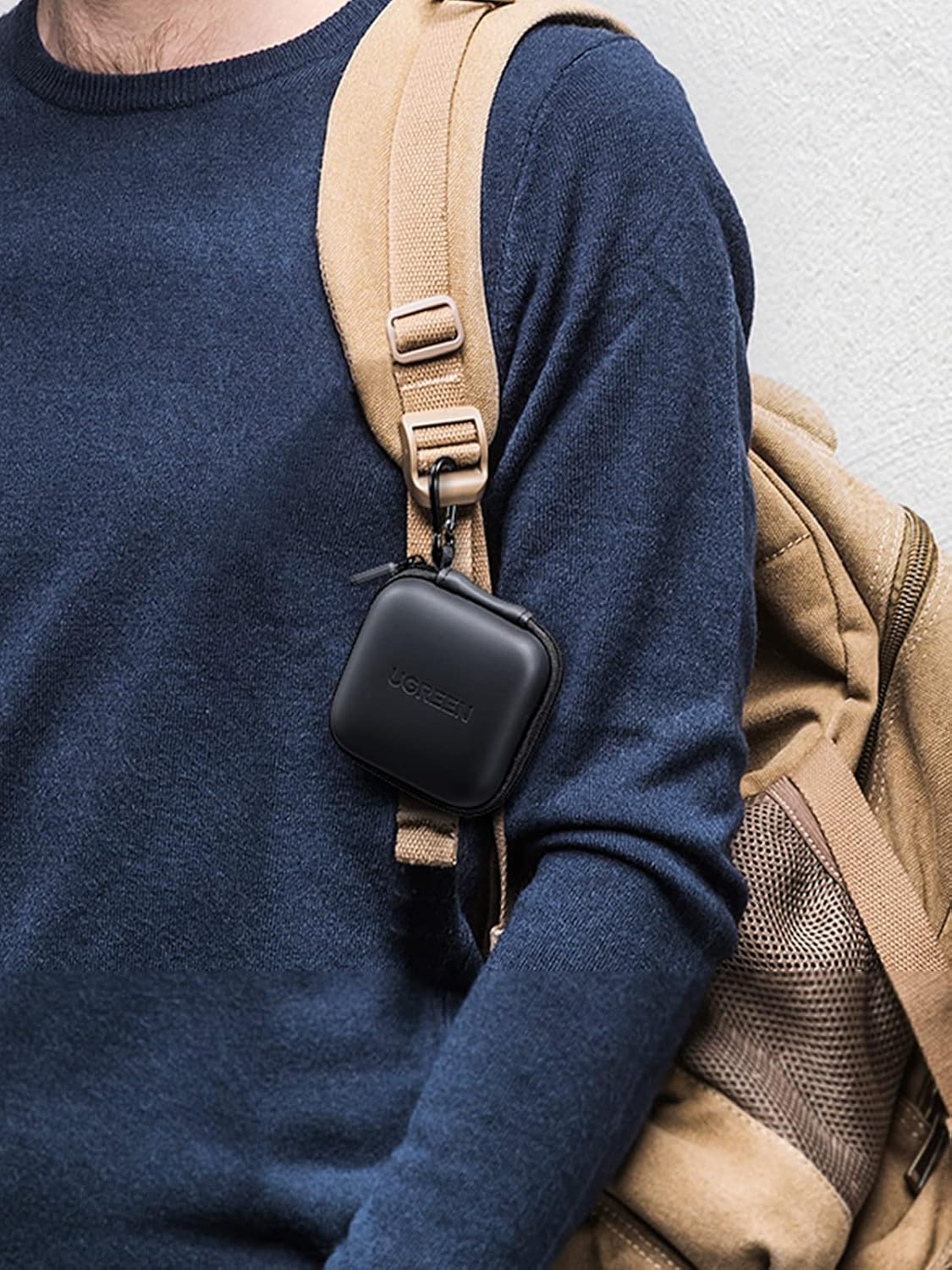 UGREEN Square Earbud Case, Waterproof Headphone Case, Hard EVA Shell Earbud Case Pouch, Earphone Case Accessory with Carabiner, for Earphone, Earbud, Earpieces, SD Memory Card, Camera Chips, Black
