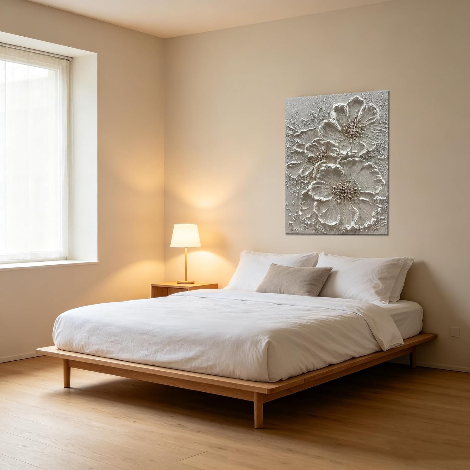 AZAVY 28x40'' Textured Hand-Painted Blooming Peony Flower Canvas Painting