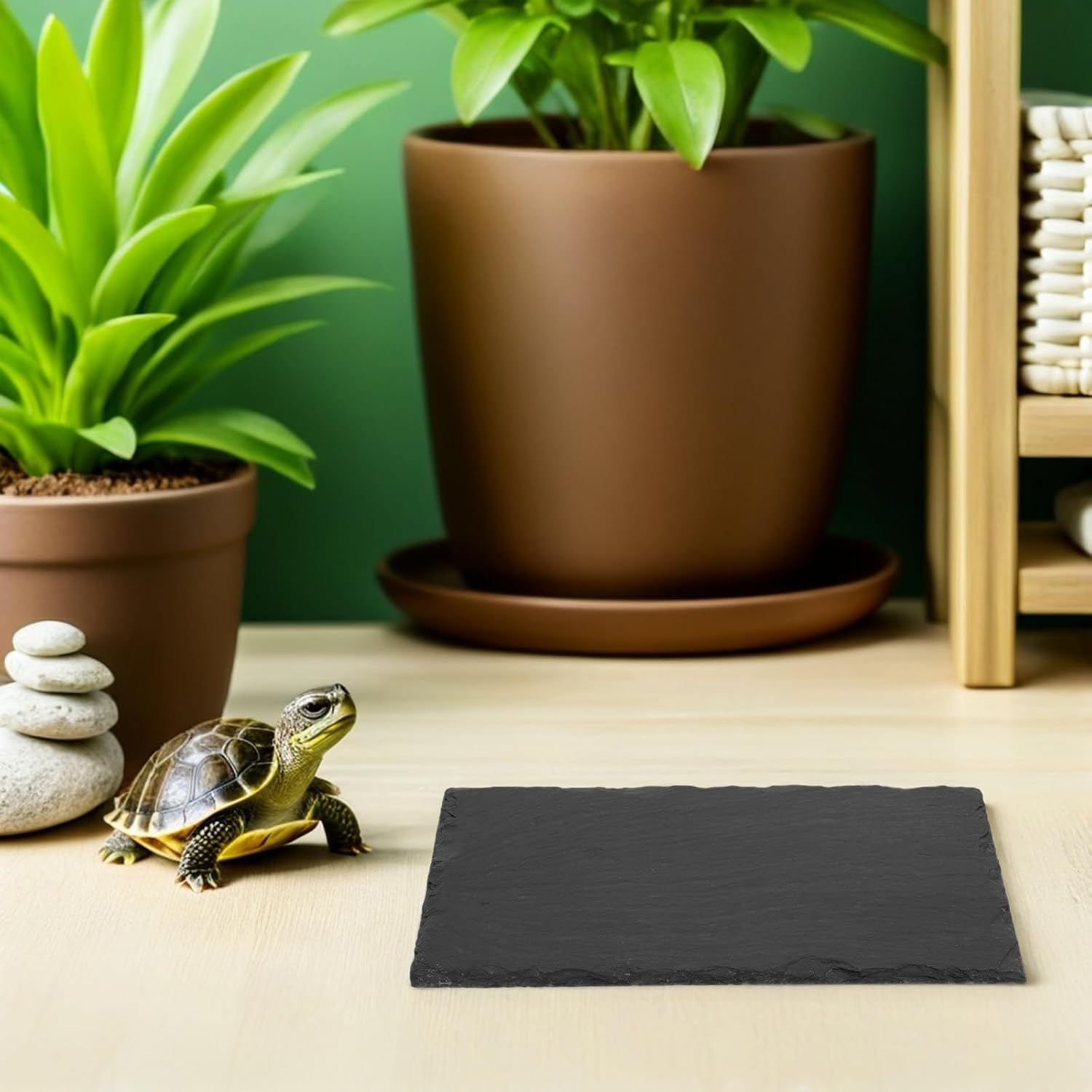 Reptile Basking Platform Stone for Gecko and Lizard with Natural Nail Care and Versatile Habitat Integration, Basking Rock for Turtles and Resting Food Plate