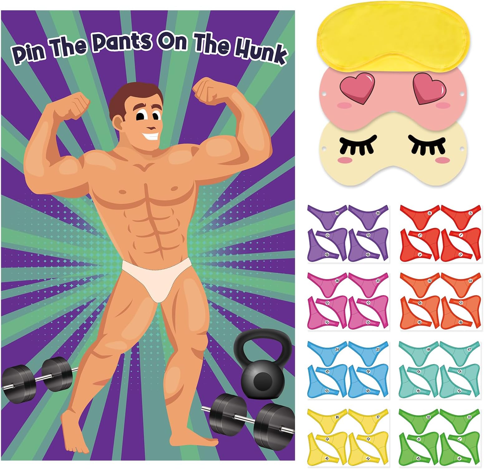 Bridal Shower Games Pin The Pants On Hunk with 42 Stickers Large Game Poster for Bachelorette Party Girls Night