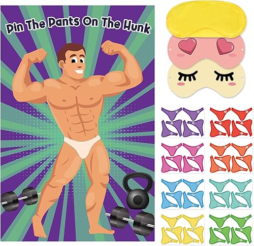 Juegos de despedida de soltera Pin The Pants On The Hunk con 42 calcomanías, póster grande para juegos de despedida de soltera, juegos de fiesta disponible en Yaxa Venezuela