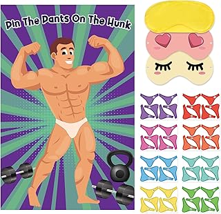 Bridal Shower Bachelorette Party Games Pin The Pants On The Hunk with 42 Stickers for Bridal Shower Engagement Wedding Bachelorette Party Girls Night Party Games