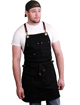 Caldo Canvas Kitchen Apron for Cooking - Mens and Womens Canvas Apron for Professional Chef, Server, or Barista- Adjustable with Pockets Black