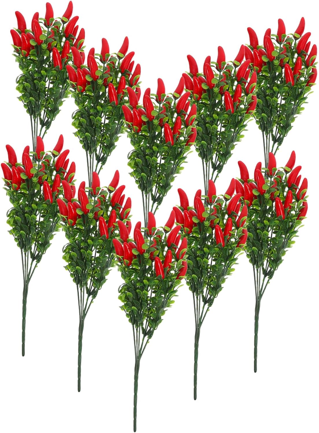10Pcs Red Plastic Chili Pepper Bouquet Lifelike Faux Vegetable Model for Home and Office Decor Realistic Simulation Fruits Arrangement Vibrant Decorative Prop