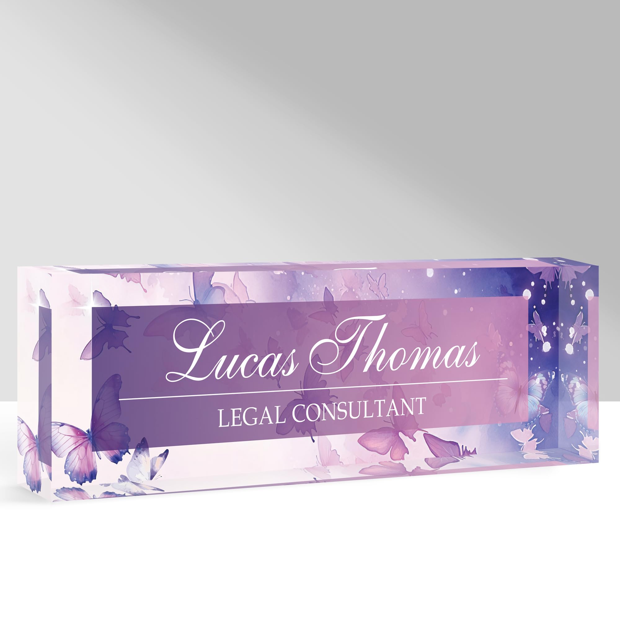GifXify Custom Name Plate for Desk, Personalized Acrylic Office Name Sign with Name & Title, Elegant Desk Decor for Women Men, Employee Appreciation Gift (Purple Butterfly) — image 1