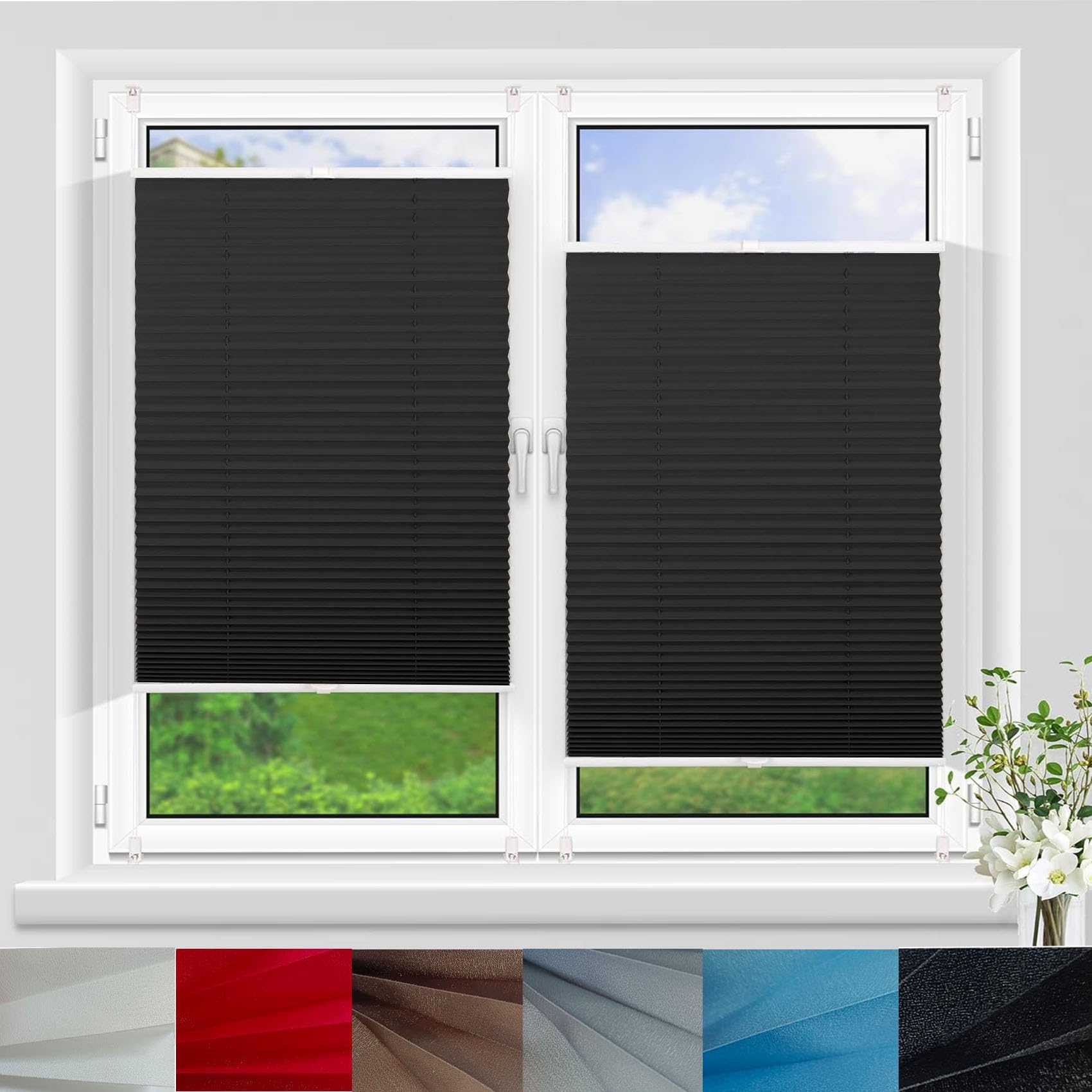 Window Blinds No Drilling, 30 x 30 cm No Drill Stick on, Easy Fit No Drill Blinds Instant with Clips Privacy Protection for Bedroom Bathroom Kitchen, Black