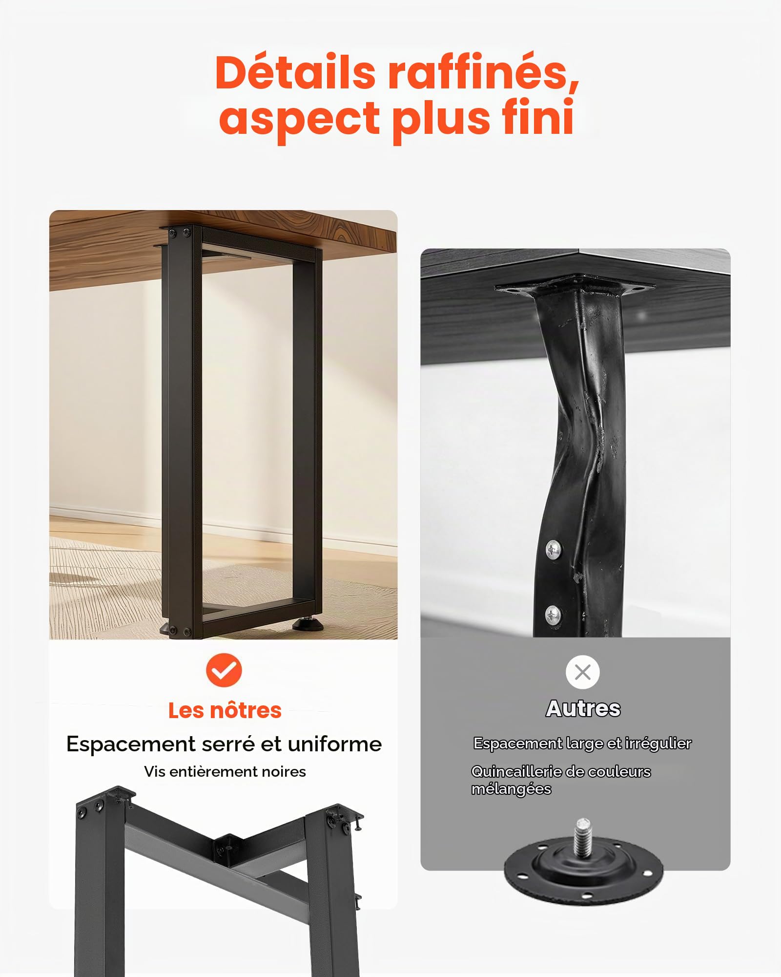 VEVOR Pieds de Table Rectangulaires en T 740x450 mm Lot de 2 Pieds de Bureau en Acier au Carbone, Charge Max. 1000 kg pour Bureau, Table à Manger, Établi, Plan de Travail et Table de Bar, Patins, Noir