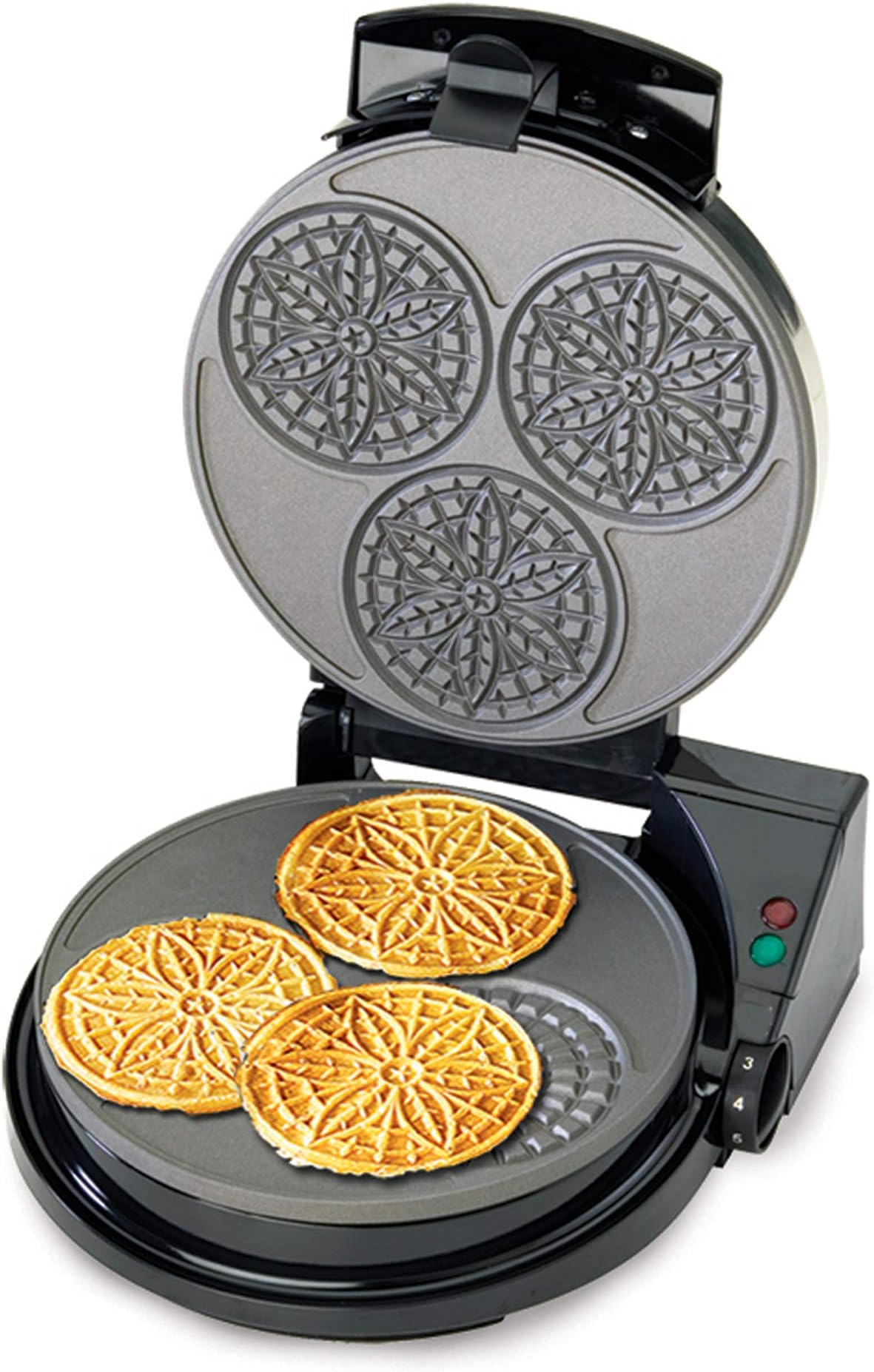 Chef’sChoice 835 PizzellePro Express Bake Nonstick Pizzelle Maker Features Color Select Control and Instant Temperature Recovery Easy to Clean, 3-Slice, Silver