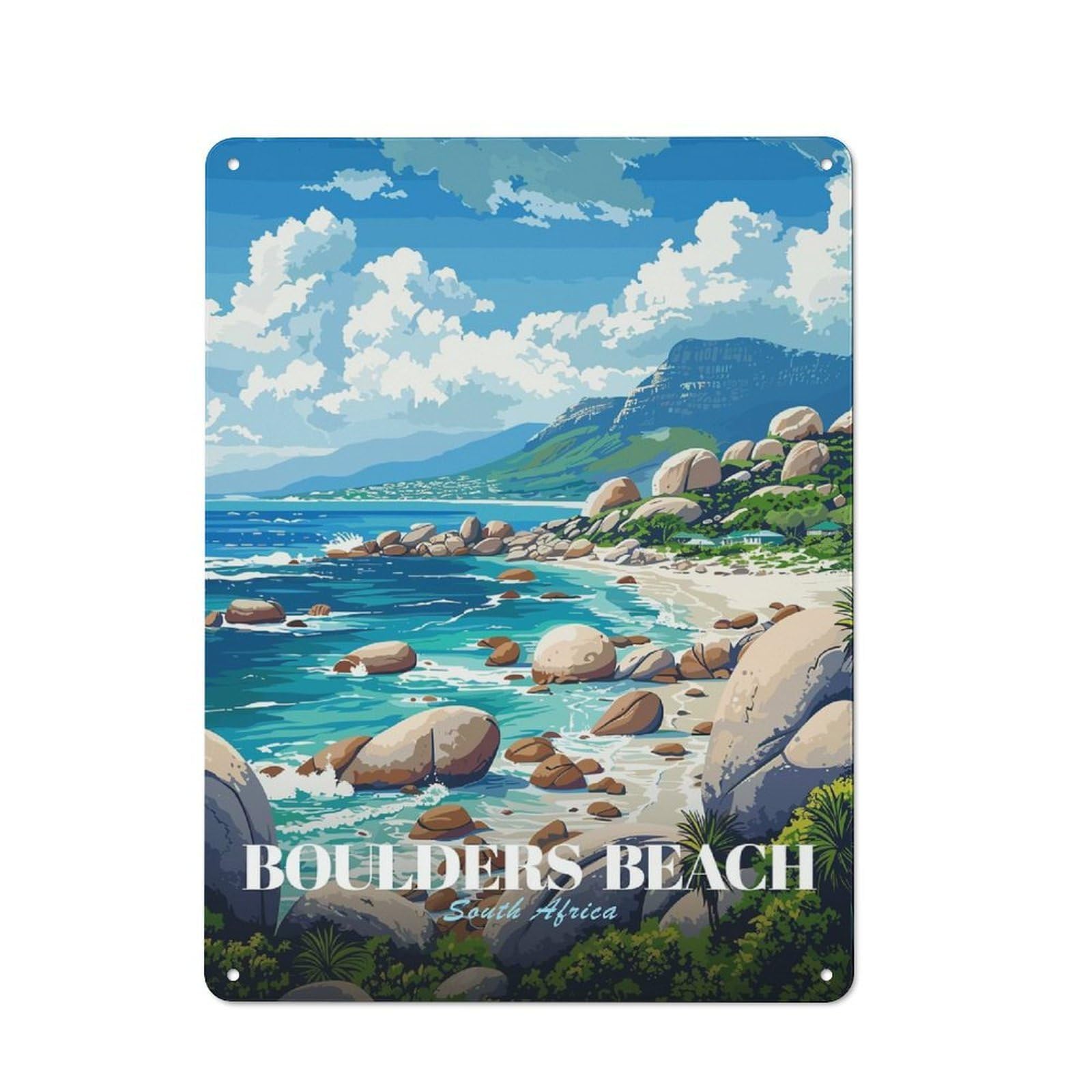 Junmoney Style-16 Tin Wall Plaque 40X30cm With Boulders Beach South Africa Art For Man Cave Or Games Room, For Vintage Wall Decor Fans, For Themed Room Decoration