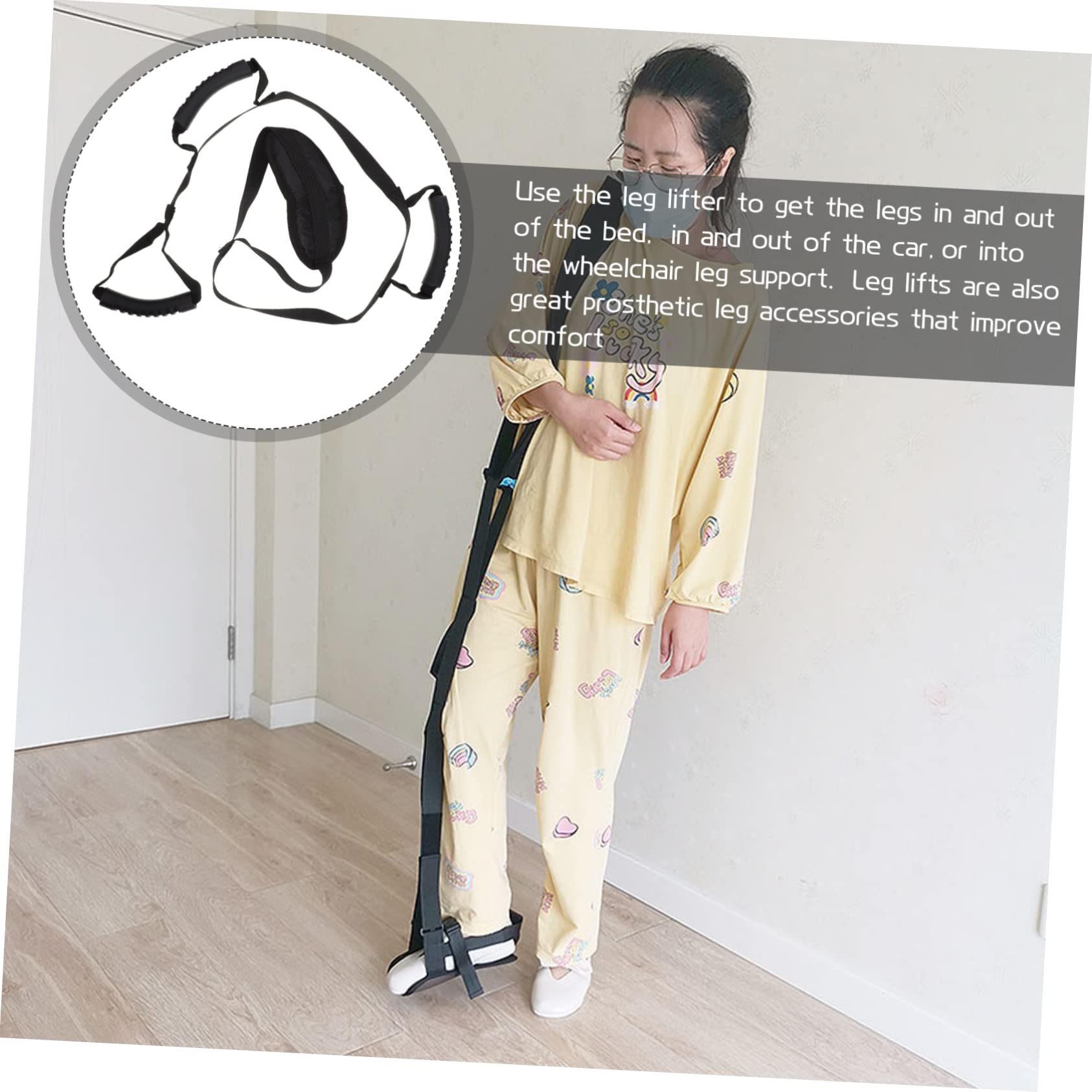 Healeved 2pcs Leg Lifting Belt Elderly Leg Lifter Auxiliary Belt for Leg Sock Assist Device for Elderly Thigh Lifter Strap Disabled Leg Lifter Hip Kit Reacher Grabber Knee Strap Black Nylon