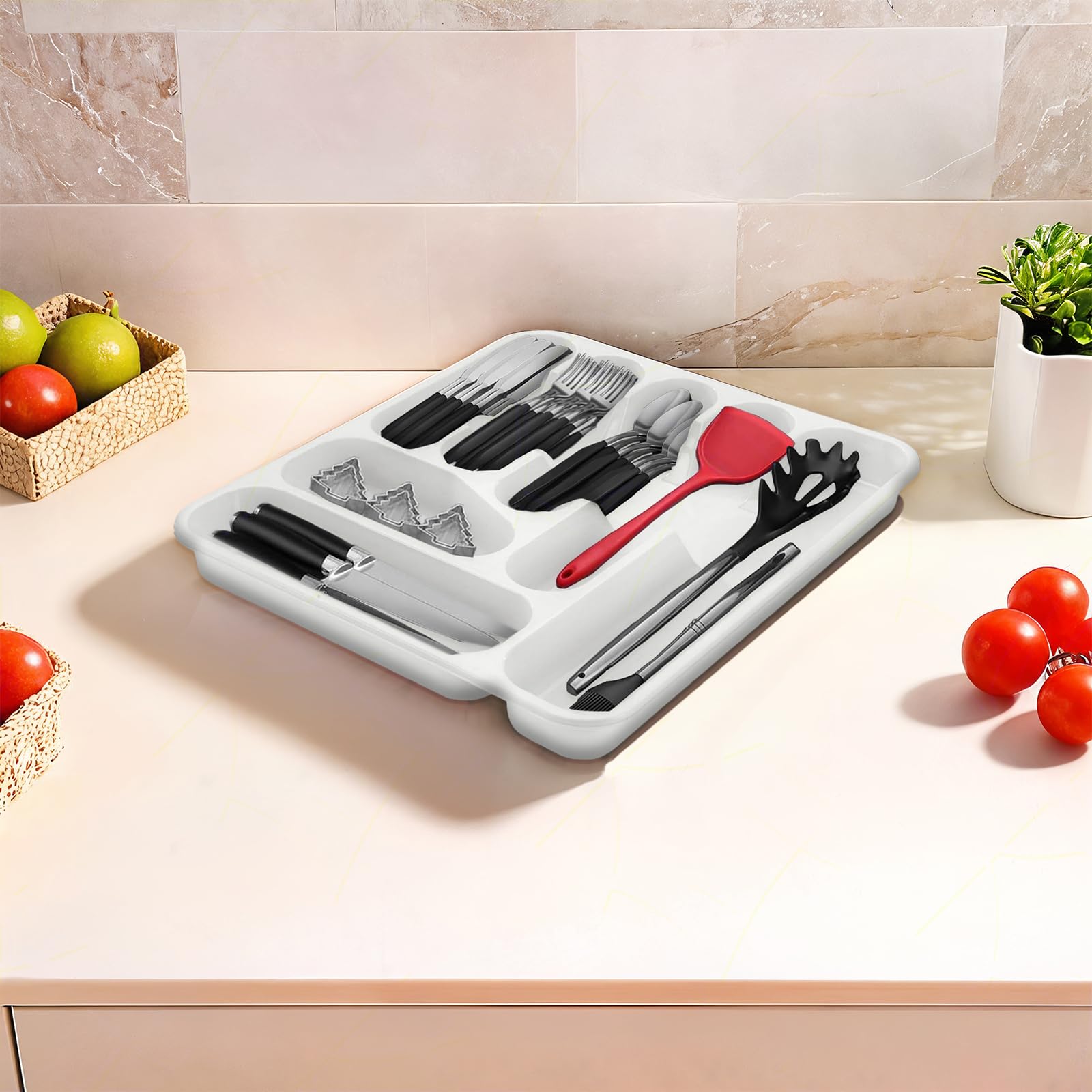Sicignano | Bandeja para cubiertos para cajones – Modelos pequeños, grandes, mixy con inserto y Bella Plus – Bandeja multicompartimento en diferentes colores (blanco, grande)