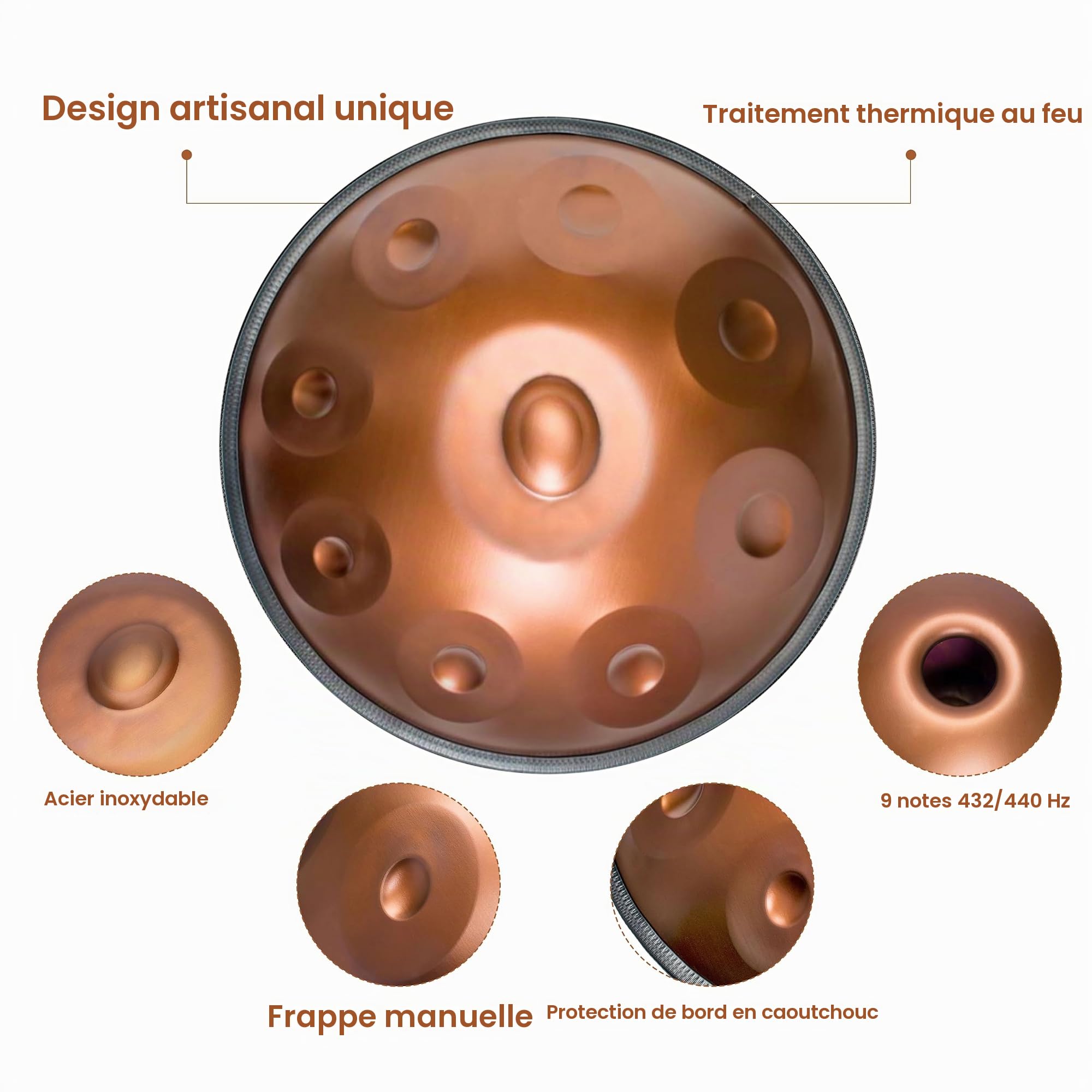 Gladfresit Handpan en D-Mineur, Lila-Rouge frappant, complet avec support, étui, maillets résistants et chiffon anti-poussière (9-440Hz)