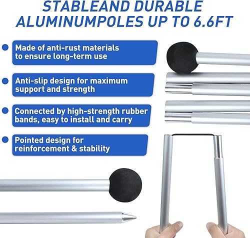 Miniatura 5 de Tienda de campaña de playa con toldo desplegable UPF50+ con 4 postes de estabilidad, bolsa de transporte, clavijas de tierra, pala de arena, cuerdas