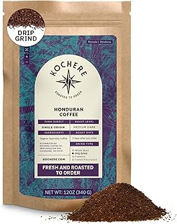 Organic Honduran Ground Coffee Medium Dark Roast - 12oz, Single Origin Arabica Coffee Beans, Fair Trade Specialty Coffee from Marcala, Hints of Caramel & Spice, Freshly Roasted To Order By Kochere