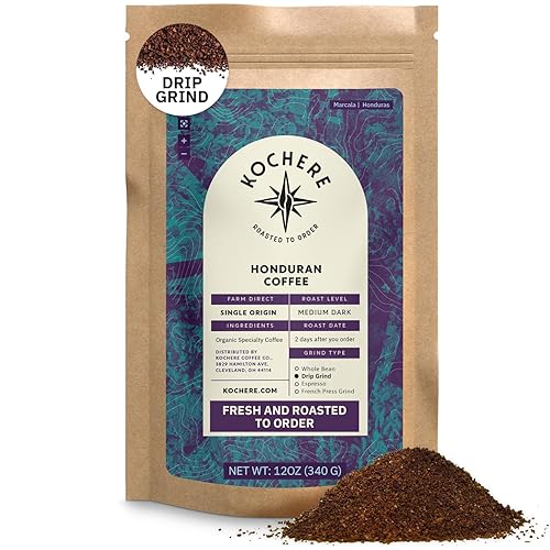 Café molido hondureño de origen único, café orgánico especializado - Comercio justo, tostado medio oscuro, granos de café 100% arábica - Tostado a Café molido hondureño de origen único, café orgánico especializado - Comercio justo, tostado medio oscuro, granos de café 100% arábica - Tostado a